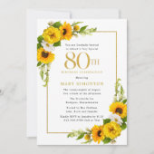 Rustic Sunflower 80th Birthday Party Invitation Kaart (Voorkant)