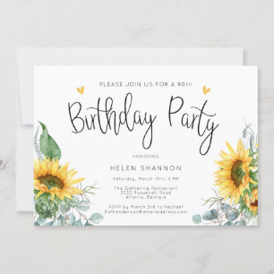 Rustic Sunflower 90th Birthday Party Kaart