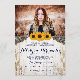 Rustic Sunflower Afstuderen Fotoaankondiging Kaart