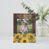 Rustic Sunflower Afstuderen Save Date Notice Uitnodiging Briefkaart (Staand voorkant)