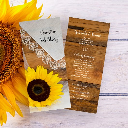 Rustic Sunflower and Lace Country Wedding Programm Programma