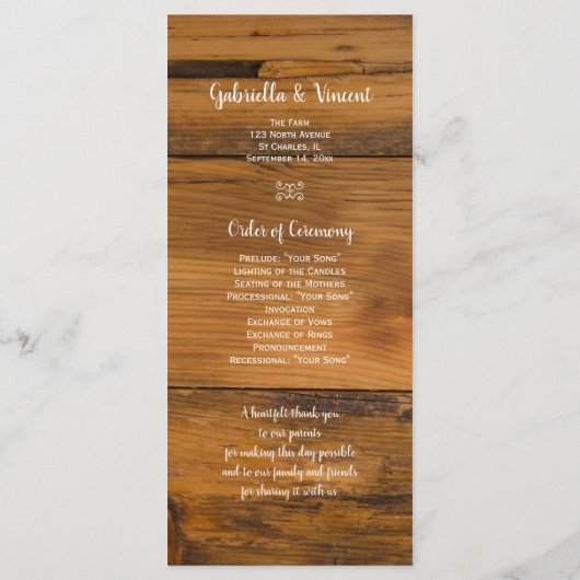 Rustic Sunflower and Lace Country Wedding Programm Programma (Achterkant)