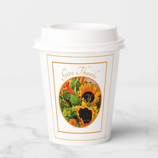 Rustic Sunflower Autumn geeft Bedankt Monogram Papieren Bekers (Achterkant)