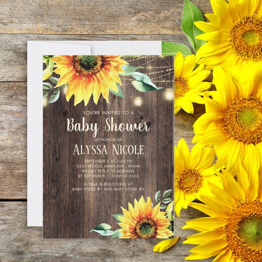 Rustic Sunflower Baby shower Invita Kaart