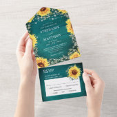 Rustic Sunflower Babys Breath Border Blauwgroen We All In One Uitnodiging (Afscheurbaar)