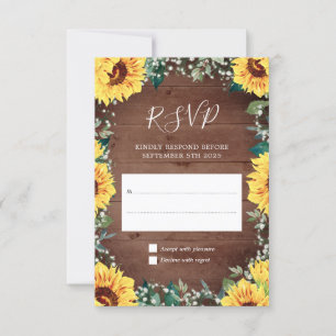 Rustic Sunflower Babys Breath Border Wood Weddensc RSVP Kaartje