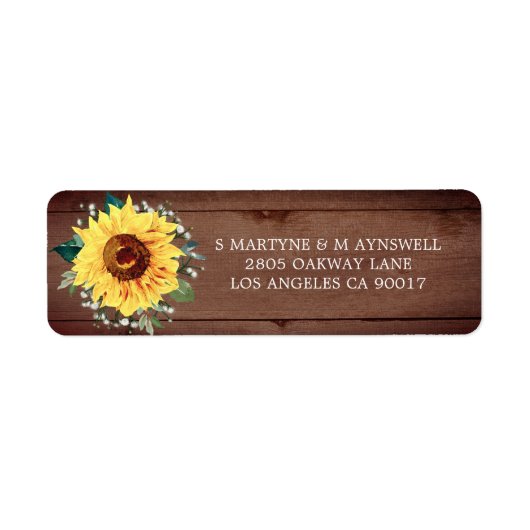 Rustic Sunflower Babys Breath Wood Weddenschap Etiket (Voorkant)