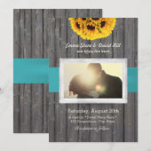 Rustic Sunflower Barn Wood Aangepast fotohuwelijk Kaart (Voorkant / Achterkant)