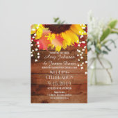 Rustic Sunflower Barn Wood Wedding Invitting Kaart (Staand voorkant)