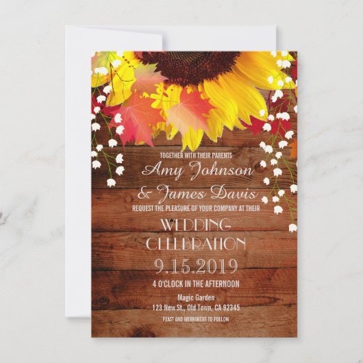 Rustic Sunflower Barn Wood Wedding Invitting Kaart (Voorkant)