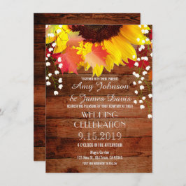Rustic Sunflower Barn Wood Wedding Invitting Kaart