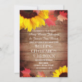 Rustic Sunflower Barn Wood Wedding Invitting Kaart (Voorkant)