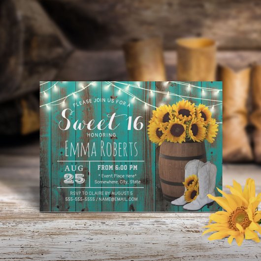 Rustic Sunflower Barrel Blauwgroen Barn Cowgirl Sw Kaart