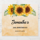Rustic Sunflower Birthday Sparkling Wijnetiket (Enkel label)