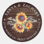 Rustic Sunflower Bloom | Retouradres Ronde Sticker (Voorkant)