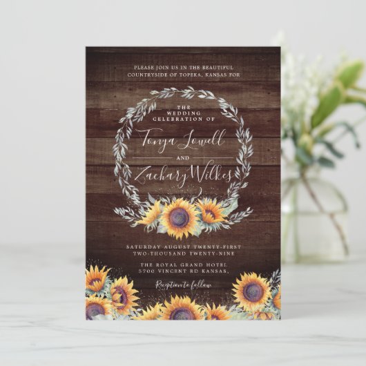Rustic Sunflower Bloom | Weddengeviering Kaart (Staand voorkant)