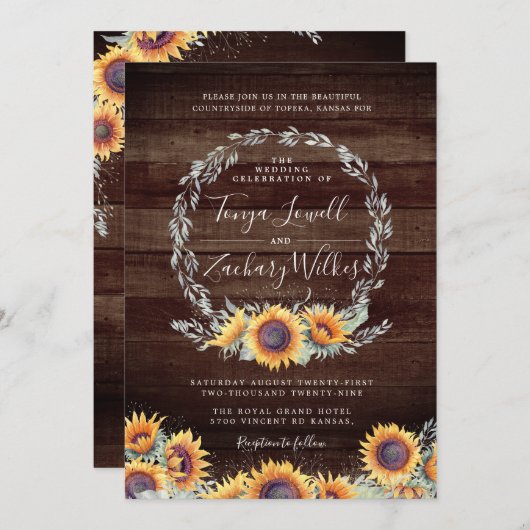 Rustic Sunflower Bloom | Weddengeviering Kaart (Voorkant / Achterkant)