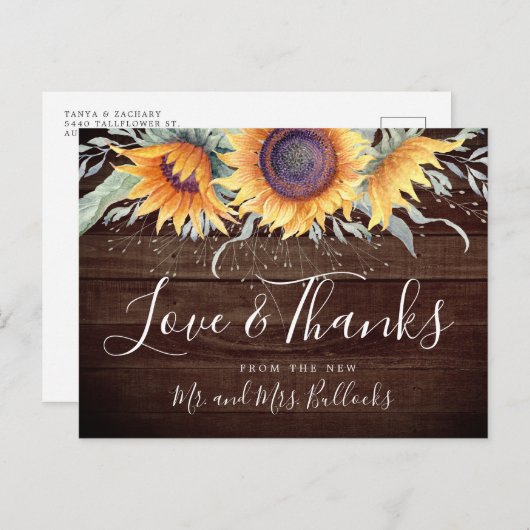 Rustic Sunflower Bloom | Weddenschap Hartelijk dan Briefkaart (Voorkant / Achterkant)