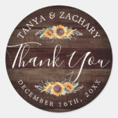 Rustic Sunflower Bloom | Weddenschap Hartelijk dan Ronde Sticker (Voorkant)