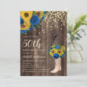 Rustic Sunflower Blue Rozen Boots 50th Birthday Kaart (Staand voorkant)
