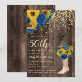 Rustic Sunflower Blue Rozen Boots 50th Birthday Kaart (Voorkant / Achterkant)