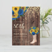 Rustic Sunflower Blue Rozen Boots 80th Birthday Kaart (Staand voorkant)