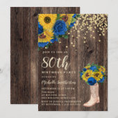 Rustic Sunflower Blue Rozen Boots 80th Birthday Kaart (Voorkant / Achterkant)