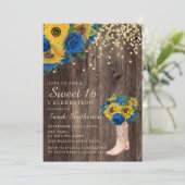 Rustic Sunflower Blue Rozen Boots Sweet 16 Kaart (Staand voorkant)