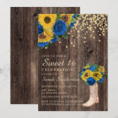 Rustic Sunflower Blue Rozen Boots Sweet 16 Kaart (Voorkant / Achterkant)