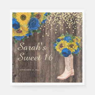 Rustic Sunflower Blue Rozen Boots Sweet 16 Servet