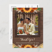 Rustic Sunflower Boho Roos Wedding Bedankt Foto Briefkaart (Voorkant / Achterkant)