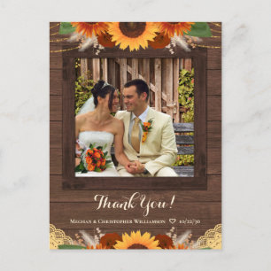 Rustic Sunflower Boho Roos Wedding Bedankt Foto Briefkaart