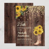 Rustic Sunflower Boots Glitter 75th Birthday Kaart (Voorkant / Achterkant)