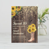 Rustic Sunflower Boots Glitter Sweet 16 Birthday Kaart (Staand voorkant)