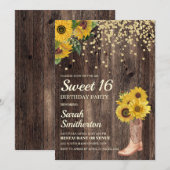 Rustic Sunflower Boots Glitter Sweet 16 Birthday Kaart (Voorkant / Achterkant)