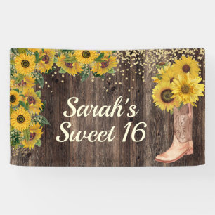 Rustic Sunflower Boots Glitter Sweet 16 Birthday Spandoek