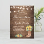 Rustic Sunflower Boots Quinceañera 15e verjaardag Kaart (Staand voorkant)