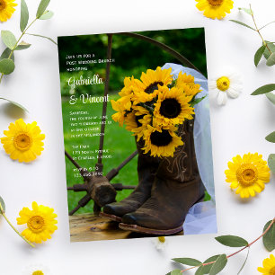 Rustic Sunflower Boots Westerne Post Wedding Brunc Kaart