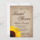 Rustic Sunflower Burlap Bridal Shower Invitations Kaart (Voorkant)