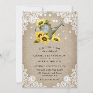 Rustic Sunflower Burlap en Lace Wedding Kaart