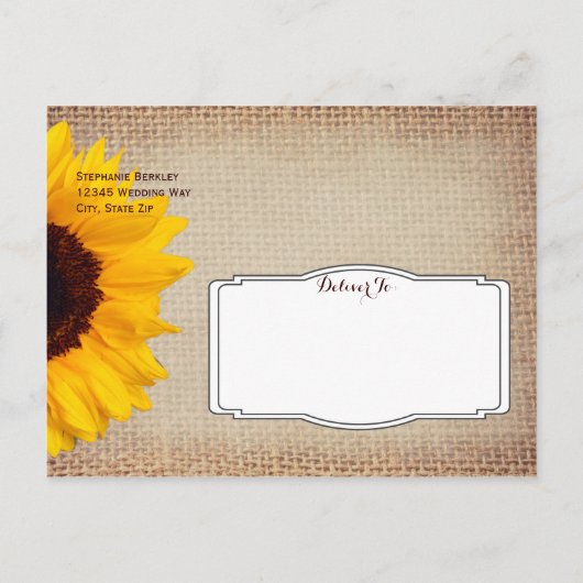 Rustic Sunflower Burlap Enregistrer la date Cartes (Dos)