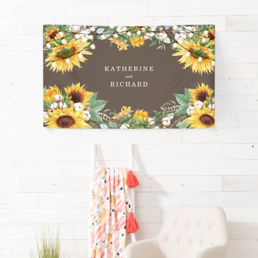 Rustic Sunflower Burst String Lights Wedding Spandoek (Insitu)