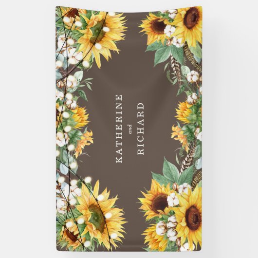 Rustic Sunflower Burst String Lights Wedding Spandoek (Verticaal)