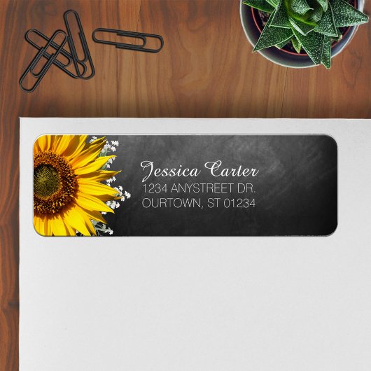 Rustic Sunflower Chalkboard Adres label