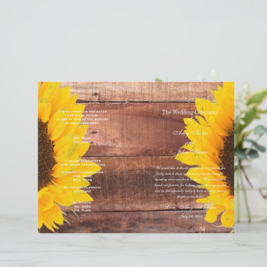 Rustic Sunflower Country Wedding Programme (Staand voorkant)