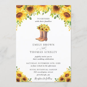 Rustic Sunflower Cowboy Boots country Wedding Kaart