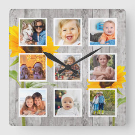 Rustic Sunflower Creëer Your Custom Photo Collage Vierkante Klok
