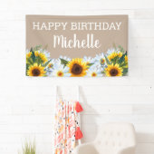 Rustic Sunflower Daisies Happy Birthday Name Spandoek (Insitu)