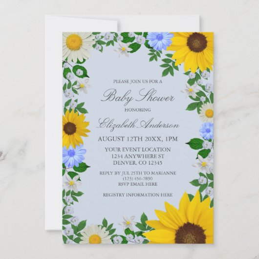 Rustic Sunflower Daisy Floral Baby shower Kaart (Voorkant)