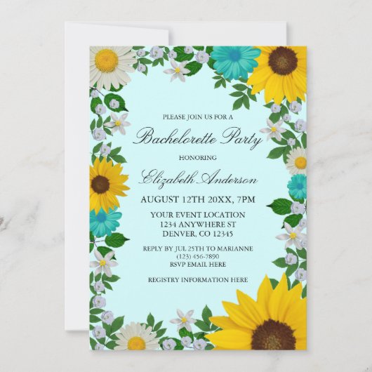 Rustic Sunflower Daisy Floral Bachelorette Party Kaart (Voorkant)